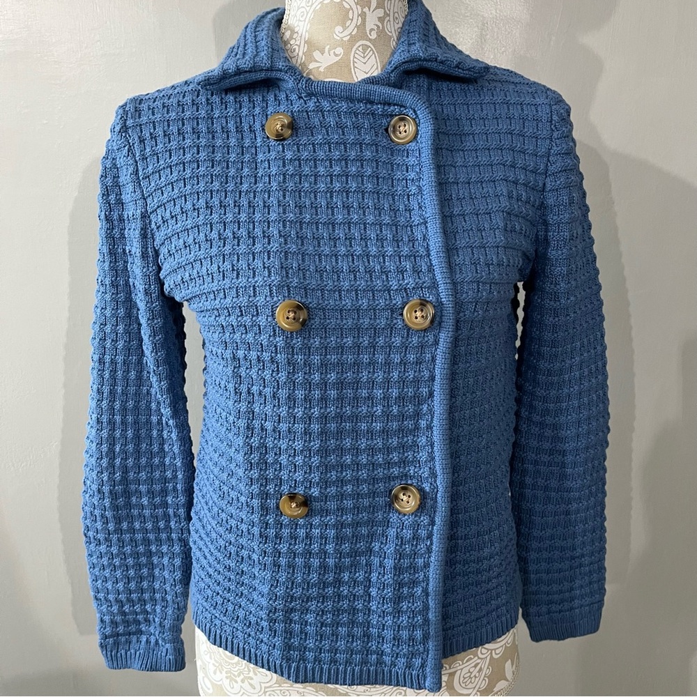 Ann Taylor Double Breasted Cardigan Sweater / Small /Blue Chunky Knit